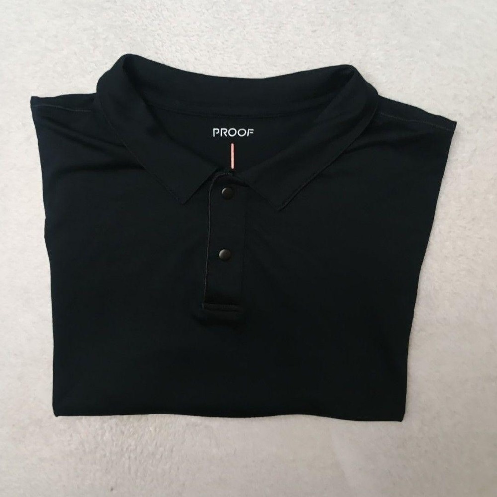 PROOF Polo Shirt Mens M Black Merino Wool Blend Tagless Snap Short Sleeve